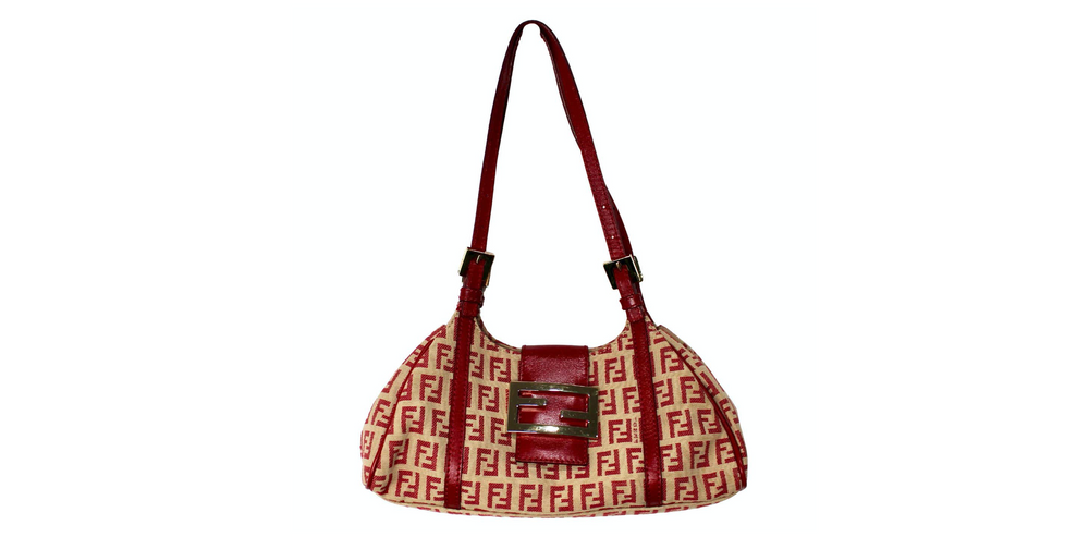 Fendi Red Canvas Zucchino Shoulder Bag circa Y2K