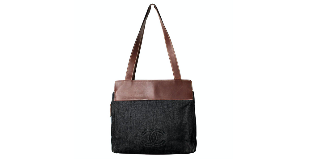 Chanel Black Denim Coco Mark Tote Bag circa Y2K