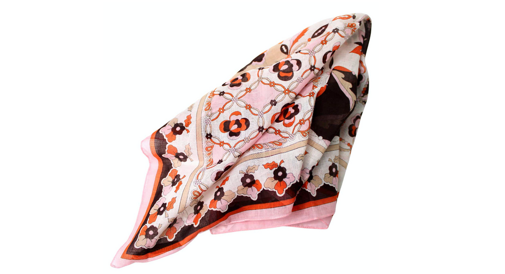 Emilio Pucci Pink, Orange & Brown Print Cotton Scarf