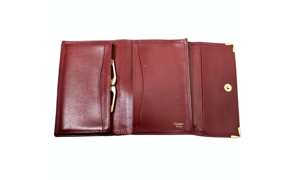 Cartier Must de Cartier Burgundy Trifold Leather Wallet circa 1980s