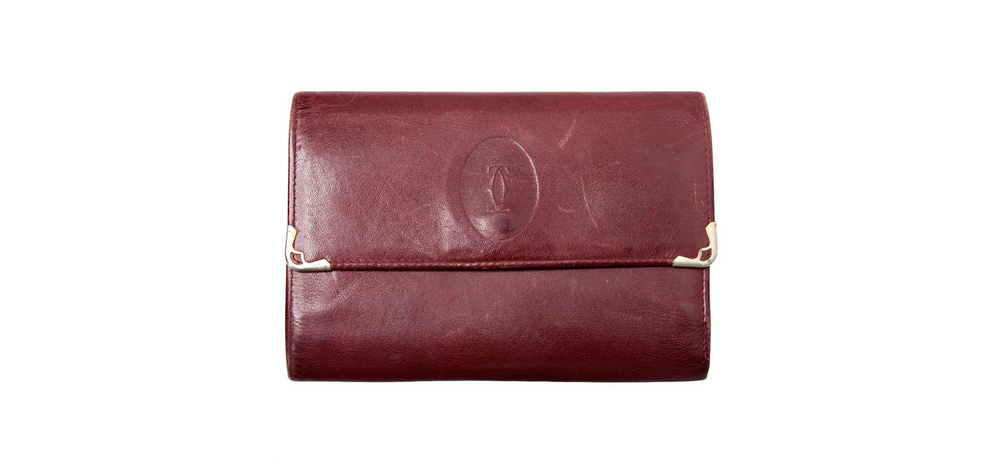 Cartier Must de Cartier Burgundy Trifold Leather Wallet circa 1980s