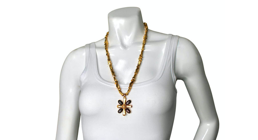 Chanel Brown Gripoix Coco Mark Cross Motif Pendant Necklace circa 1997