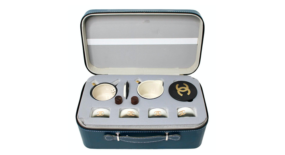 Chanel Black & Gold-Tone Porcelain Coffee & Tea Set