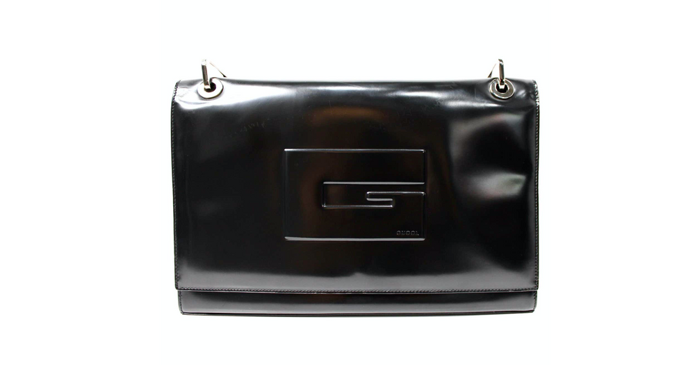 Tom Ford for Gucci Black Patent Leather G Square Shoulder Bag circa s1990s