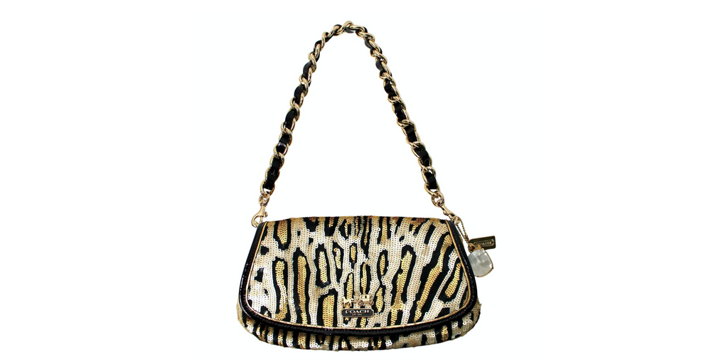 Coach Leopard Sequin Shoulder Bag With Chain Leather Strap