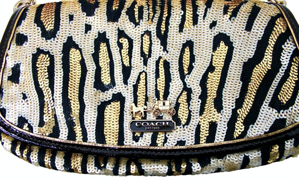 Coach Leopard Sequin Shoulder Bag With Chain Leather Strap