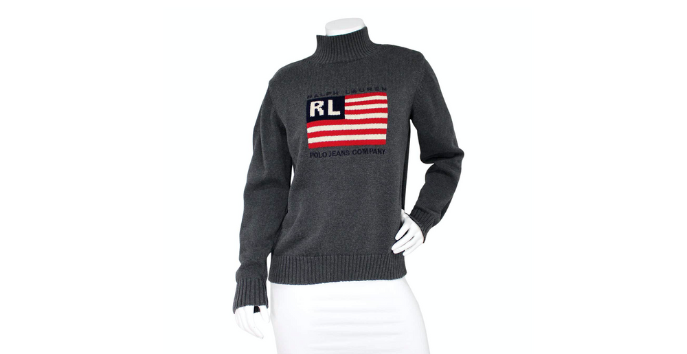 Ralph Lauren Polo Jeans Co. Grey Cotton Knit Turtleneck Sweater circa 1990s