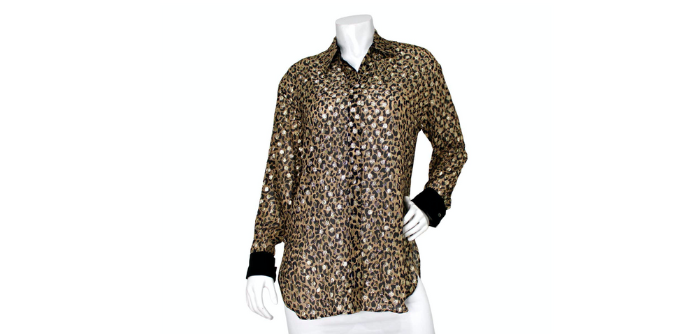 Golden Goose Leopard Print Lamé Long-Sleeve Button-Up Blouse