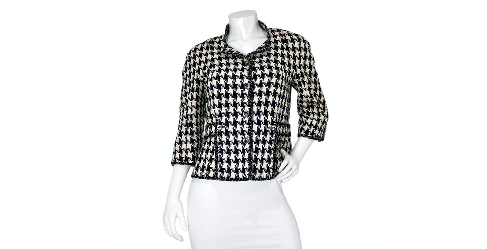Chanel Black & White Houndstooth Tweed Jacket circa 2008