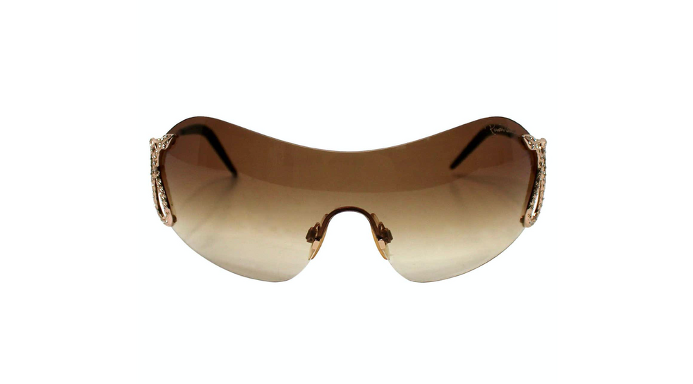 Roberto Cavalli Rhinestone Snake Motif Oversized Shield Sunglasses circa Y2K