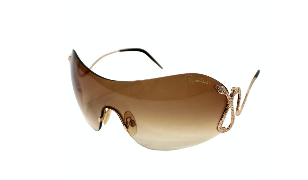 Roberto Cavalli Rhinestone Snake Motif Oversized Shield Sunglasses circa Y2K
