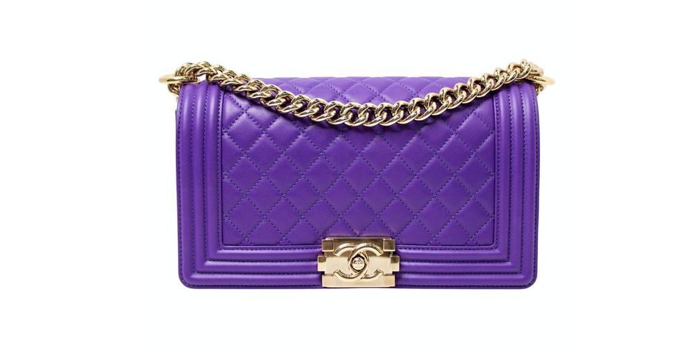 Chanel Purple Quilted Lambskin Medium Boy Handbag With Gold-Tone Hardware