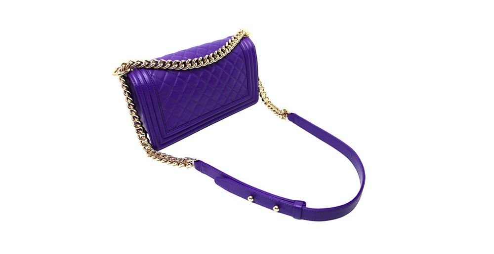 Chanel Purple Quilted Lambskin Medium Boy Handbag With Gold-Tone Hardware