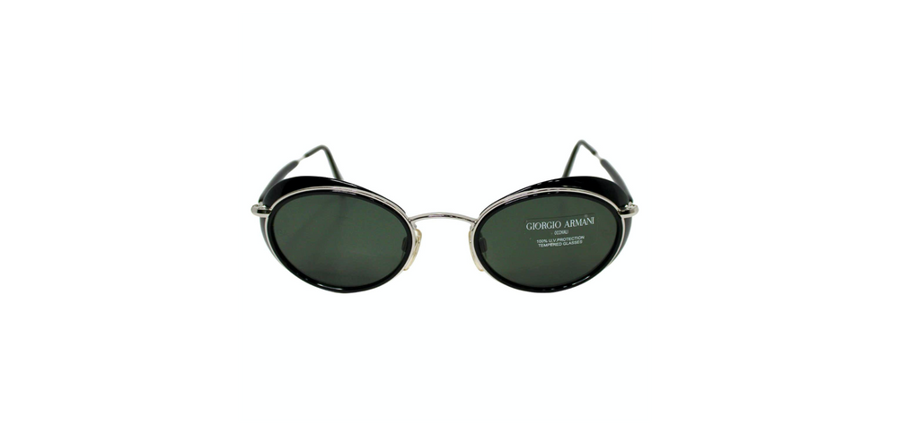 Giorgio Armani Oval Goggle Style Black & Silver-Tone Sunglasses circa 1990s