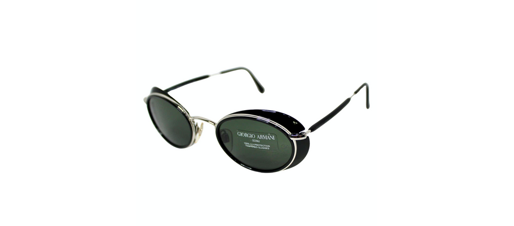 Giorgio Armani Oval Goggle Style Black & Silver-Tone Sunglasses circa 1990s