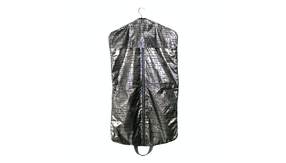 Chanel 31 Rue Cambon Paris Logo Silver Metallic Puffer Garment Bag