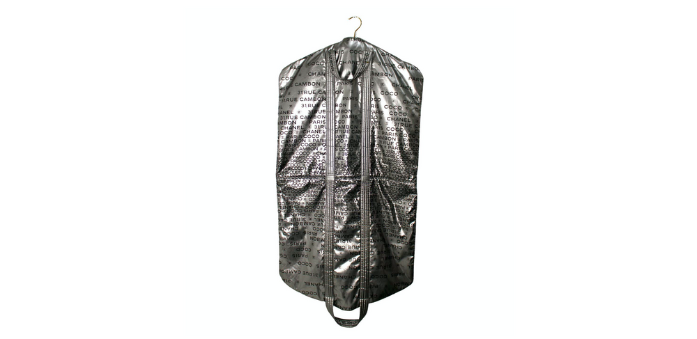 Chanel 31 Rue Cambon Paris Logo Silver Metallic Puffer Garment Bag