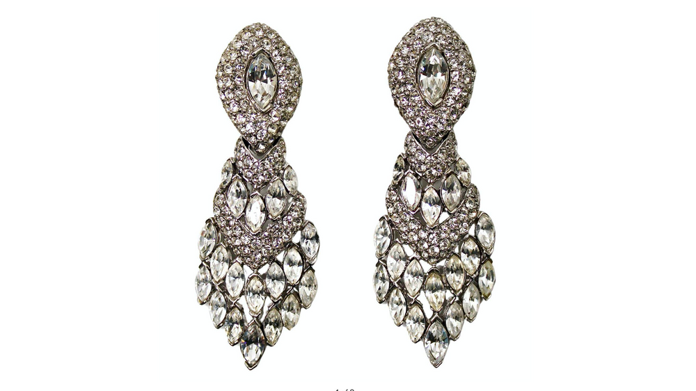 Tiffany Inspired Crystal & Chandelier Clip-On Earrings circa 1970s