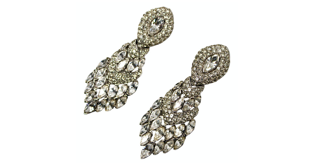 Tiffany Inspired Crystal & Chandelier Clip-On Earrings circa 1970s
