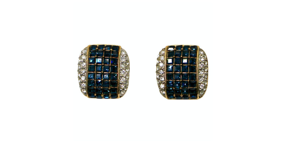 Bulgari Inspired Costume Sapphire 14k Gold Plated Clip On Earrings circa 1970s