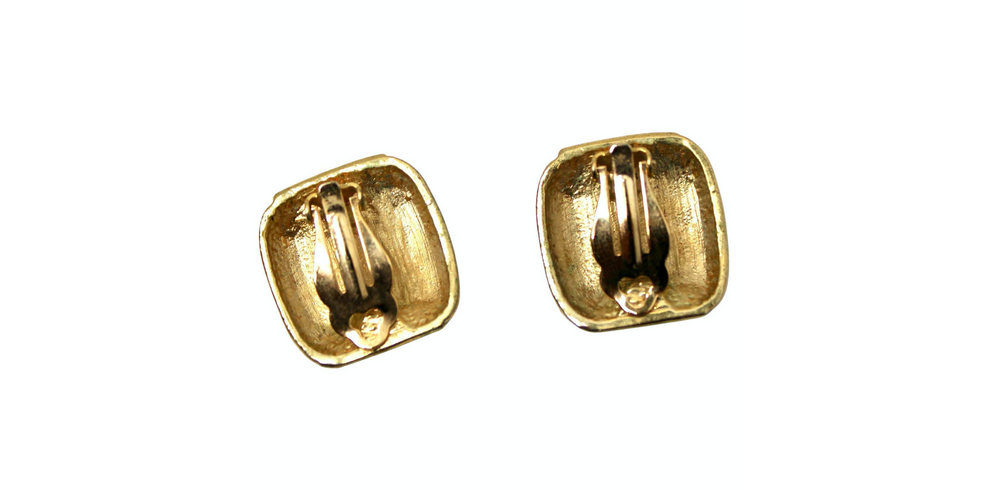 Bulgari Inspired Costume Sapphire 14k Gold Plated Clip On Earrings circa 1970s