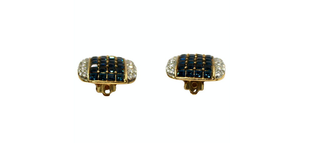 Bulgari Inspired Costume Sapphire 14k Gold Plated Clip On Earrings circa 1970s