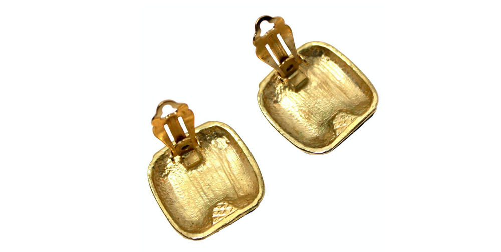 Bulgari Inspired Costume Sapphire 14k Gold Plated Clip On Earrings circa 1970s