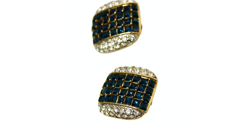Bulgari Inspired Costume Sapphire 14k Gold Plated Clip On Earrings circa 1970s