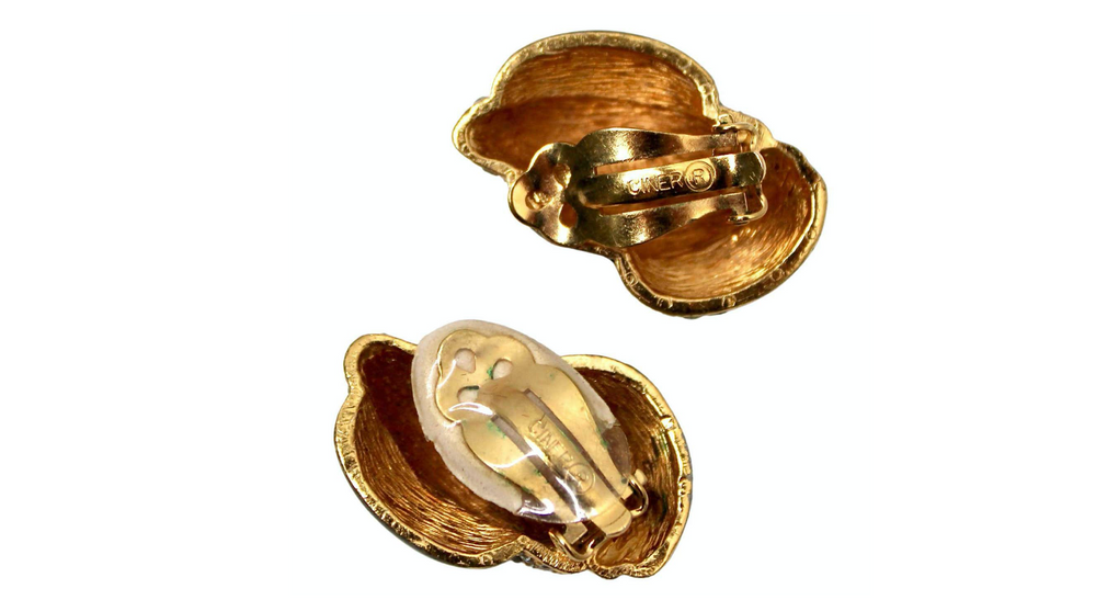 Bulgari Inspired Black Enamel 18k Gold Plated Clip-On Earrings circa 1970s