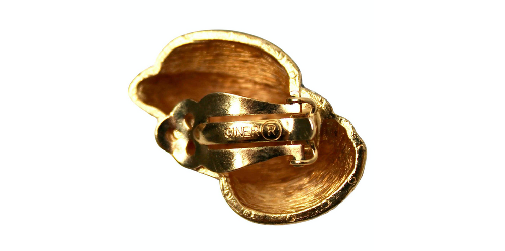 Bulgari Inspired Black Enamel 18k Gold Plated Clip-On Earrings circa 1970s