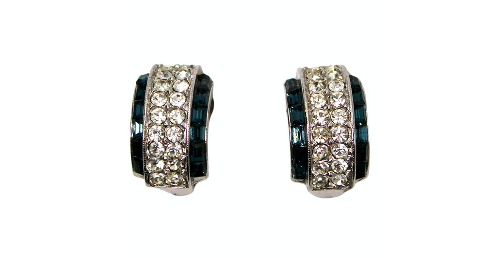 Tiffany Inspired Costume Sapphire Hoop Clip-On Earrings circa 1970s