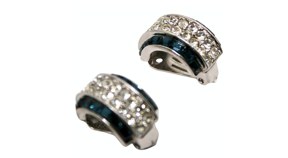 Tiffany Inspired Costume Sapphire Hoop Clip-On Earrings circa 1970s