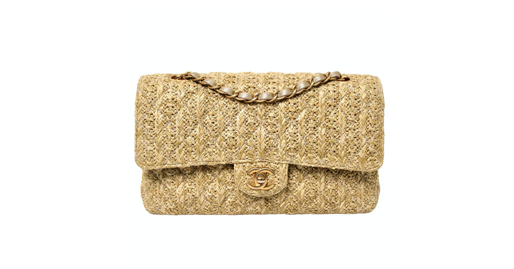 Chanel Beige Quilted Raffia Classic Double Flap Handbag circa 2017