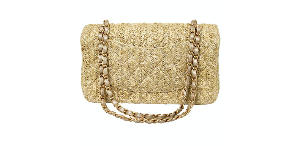 Chanel Beige Quilted Raffia Classic Double Flap Handbag circa 2017