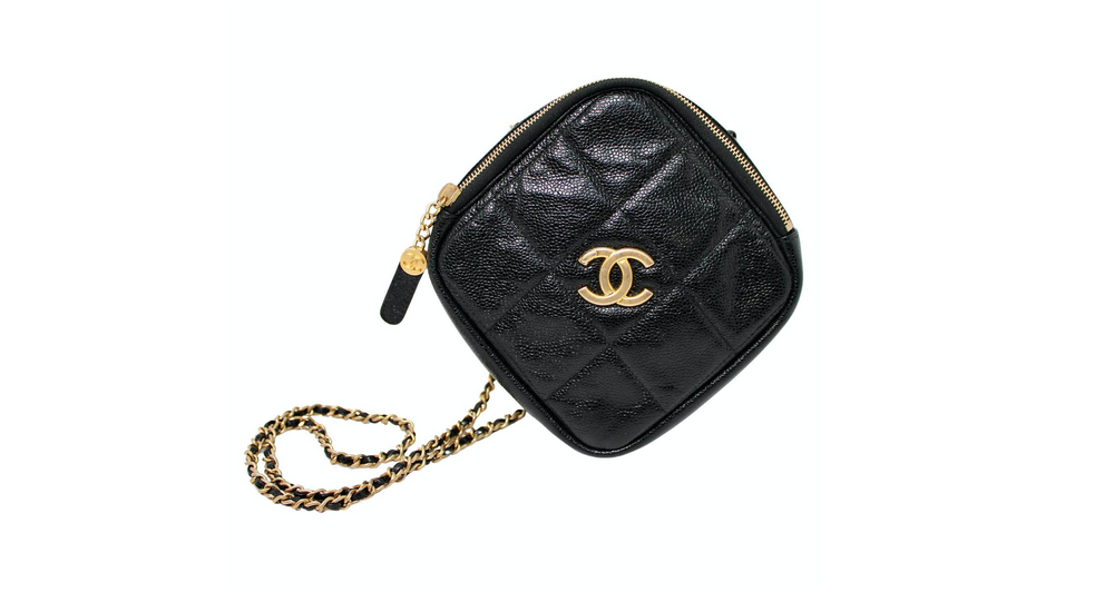 Chanel Black Quilted Caviar Leather Diamond Crossbody Handbag circa 2020