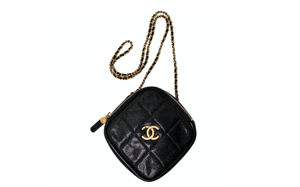 Chanel Black Quilted Caviar Leather Diamond Crossbody Handbag circa 2020