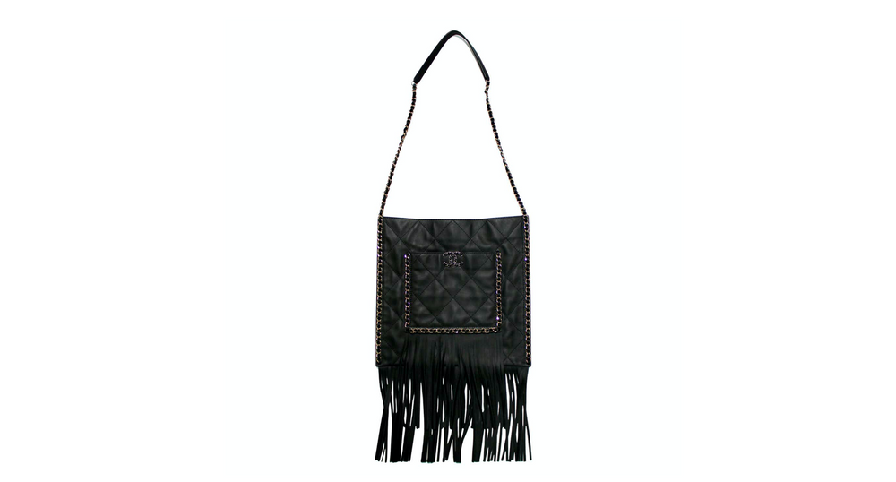 Chanel Black Quilted Calfskin Fringe Flat Tote Bag