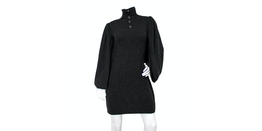 Chanel Dark Grey Cashmere Turtleneck Dress With Cage Sleeves circa 2007