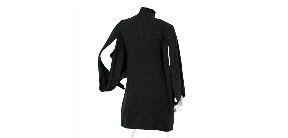 Chanel Dark Grey Cashmere Turtleneck Dress With Cage Sleeves circa 2007