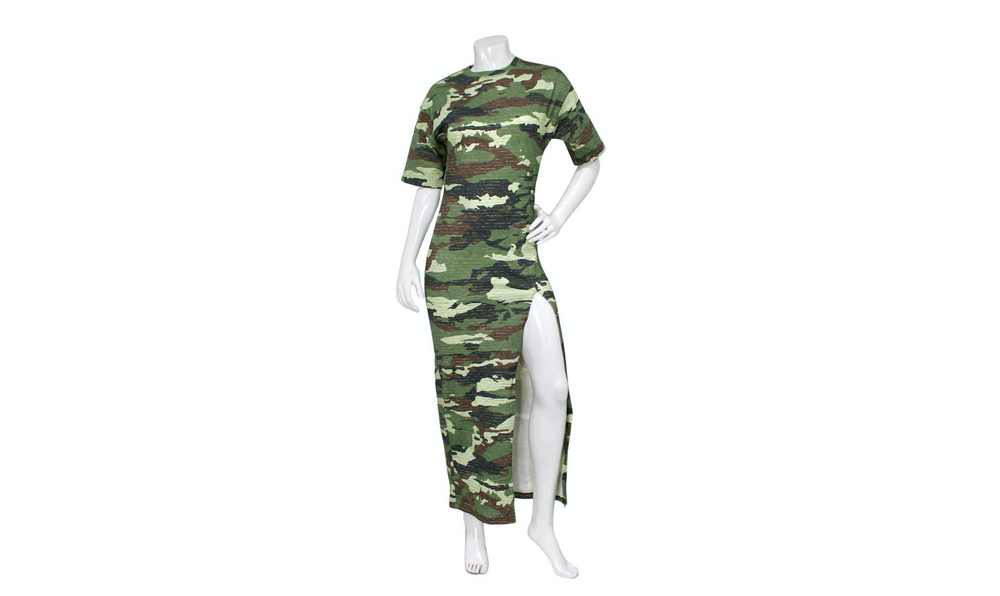 Acne Studios Camouflage Print Cotton Maxi Dress With High-Slit