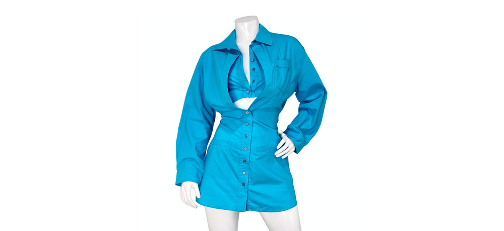 Jacquemus Blue La Robe Baunhiha Layered Cutout Mini Shirt Dress