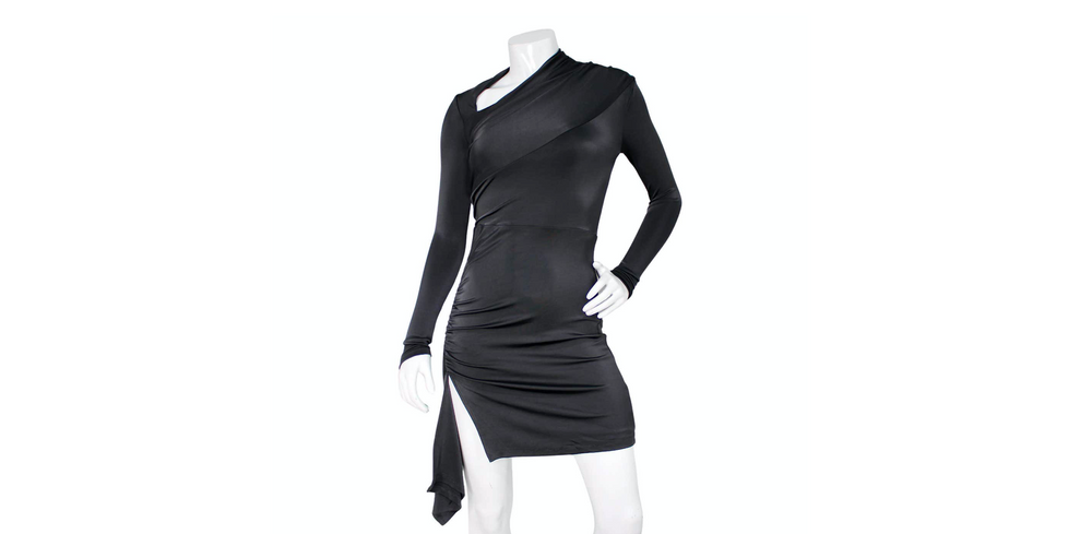 Et Ochs Grey Mackenzie Asymmetrical Neck Long-Sleeve Mini Dress