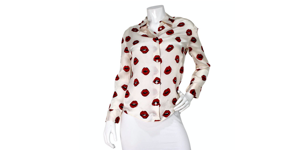 Khaite Argo Lip Print Silk Twill Button-Up Blouse