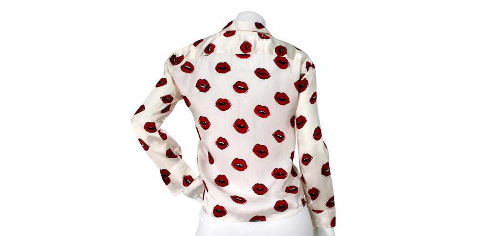 Khaite Argo Lip Print Silk Twill Button-Up Blouse