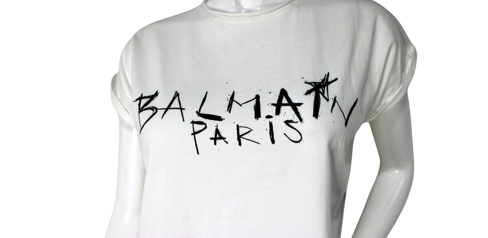 Balmain White & Black Graffiti Style Cotton Cropped T-Shirt