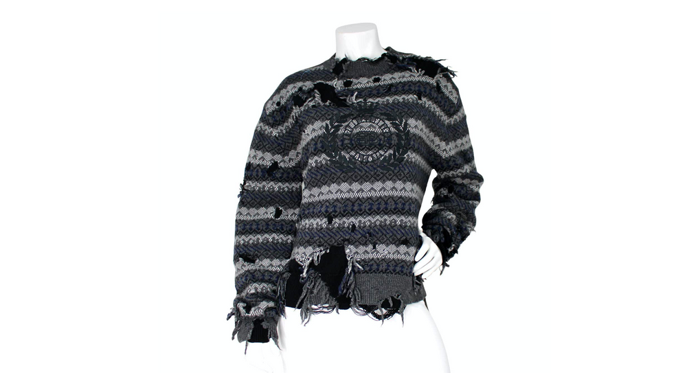 Balenciaga Grey Destroyed Fair Isle Virgin Wool Blend Sweater