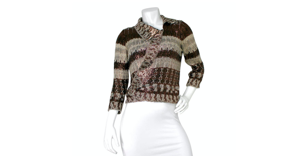 Oscar De La Renta Bronze Silk Knit Wrap Cardigan