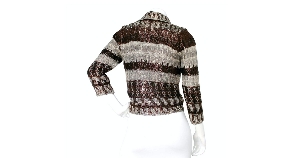 Oscar De La Renta Bronze Silk Knit Wrap Cardigan