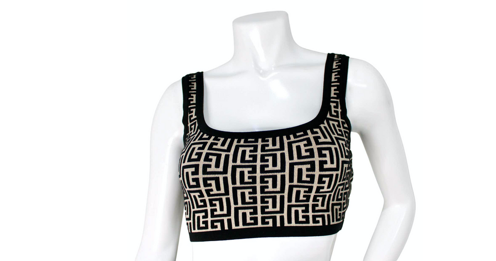 Balmain Jacquard Knit Monogram Cropped Knit Tank Top