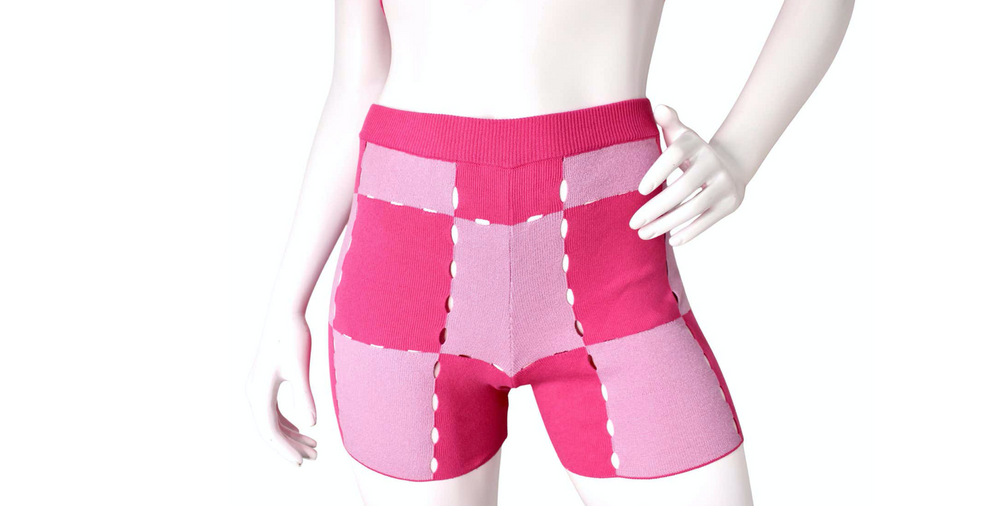 Jacquemus Le Short Gelato Pink Checkered Knit Bike Shorts
